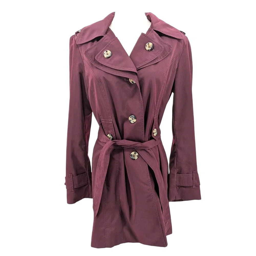 London Fog‎ Trench Coat Belted Double Breasted Plum Mid Length Classic S